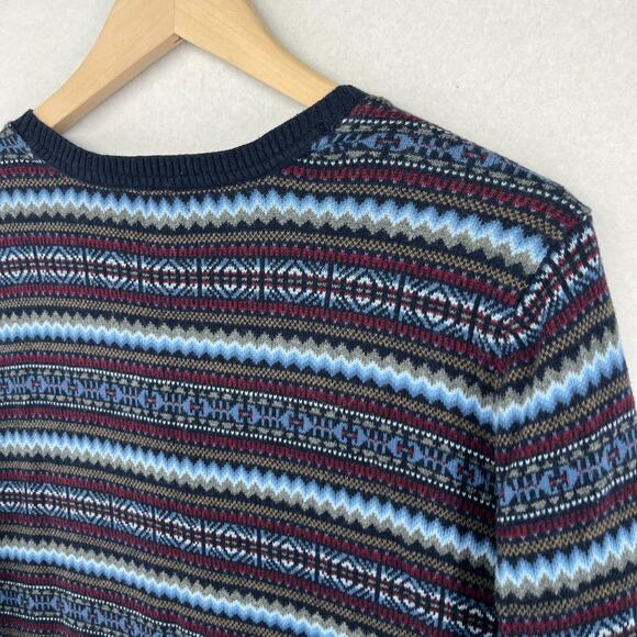 LL BEAN Sweater Womens XL Fair Isle Cardigan Button Up Cotton Cashmere Blue - Picture 9 of 14